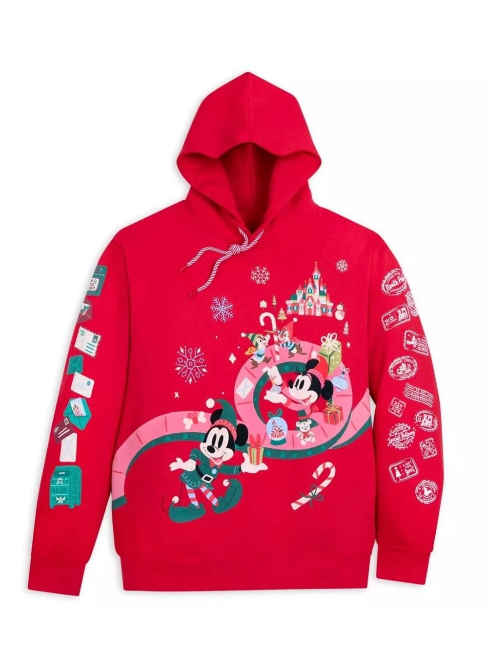 Disneyland Red Holiday Mickey Minnie Mouse Graphic Hoodie Adult M